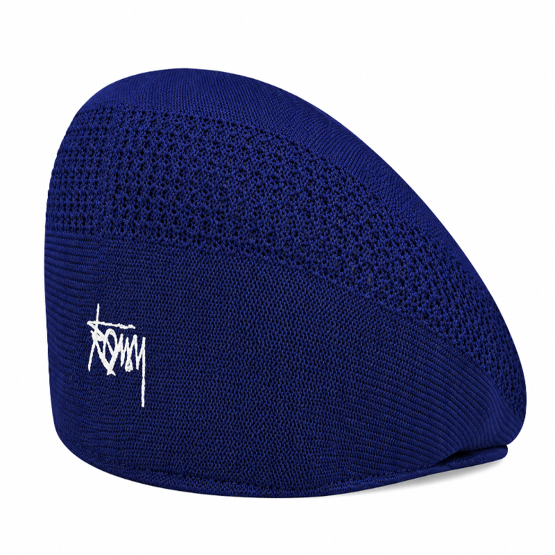 Casquette béret femme en maille ajourée Alix bleu