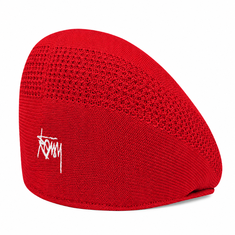 Casquette béret femme en maille ajourée Alix rouge