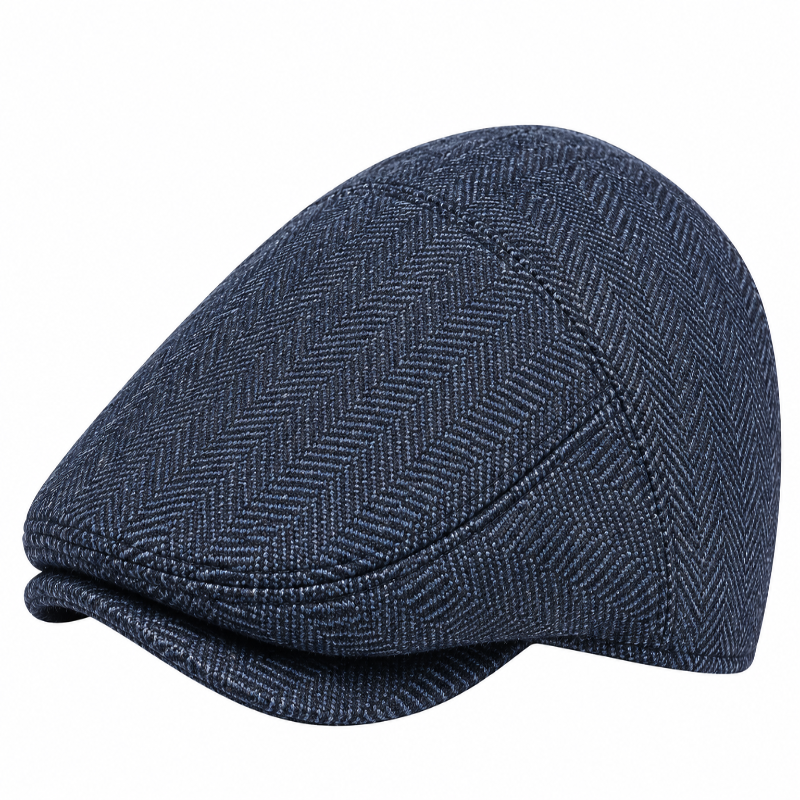 Casquette plate homme bleu à motif chevrons