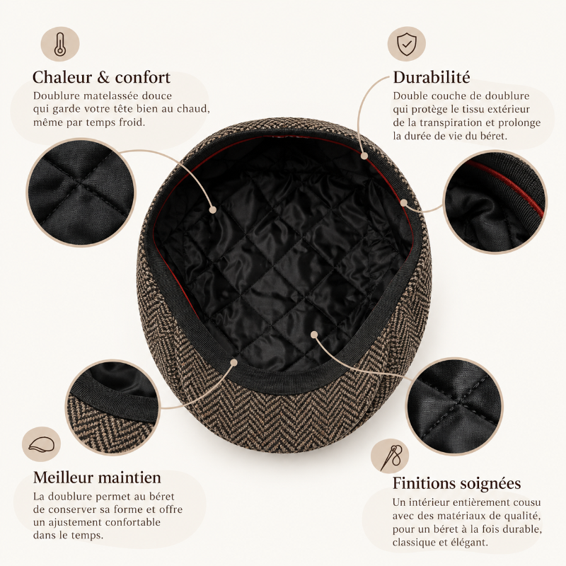 Intérieur de casquette plate homme avec doublure matelassée