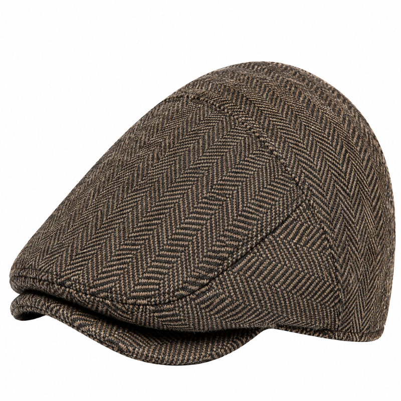 Casquette plate homme marron à motif chevrons