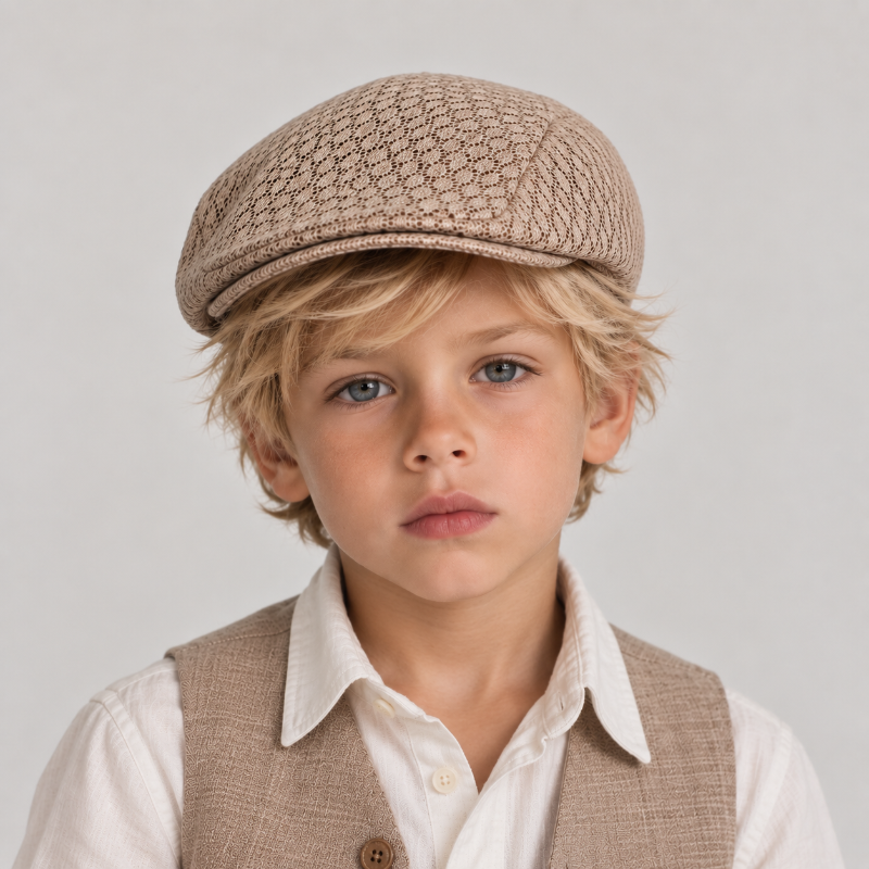 garcon porte Beret casquette en maille beige