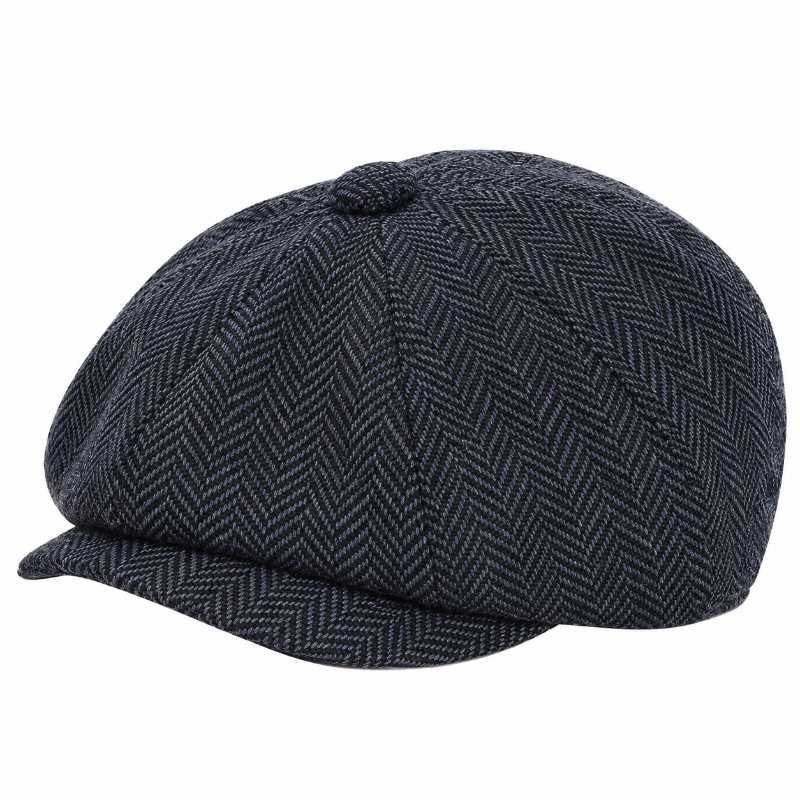 Petit béret enfant bleu à motif chevrons vu de trois quarts