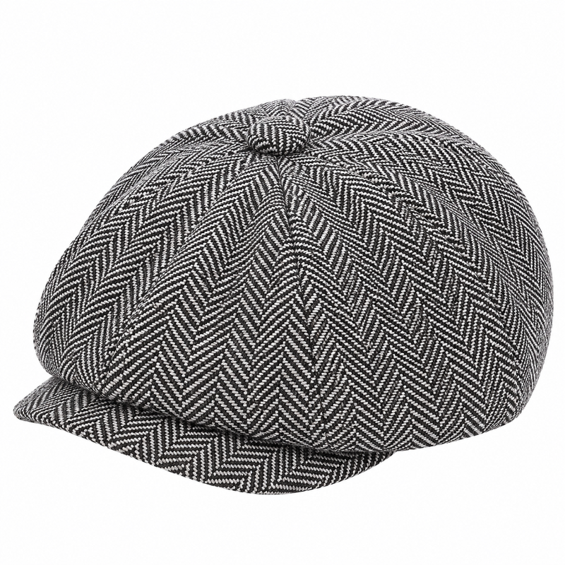 Petit béret enfant gris à motif chevrons vu de trois quarts