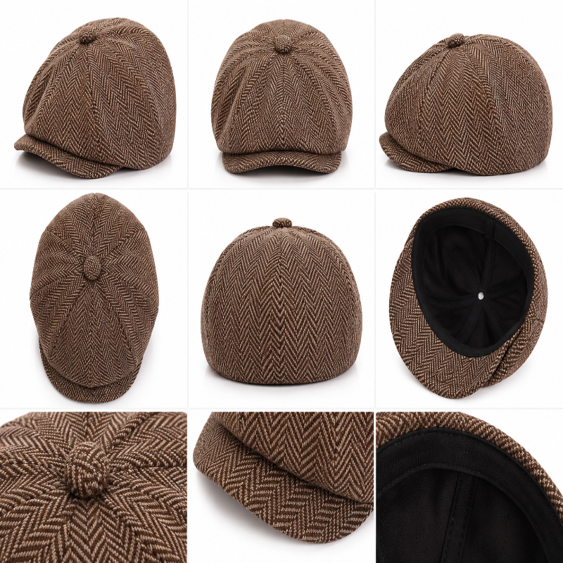 Petit béret enfant marron à motif chevrons vu details