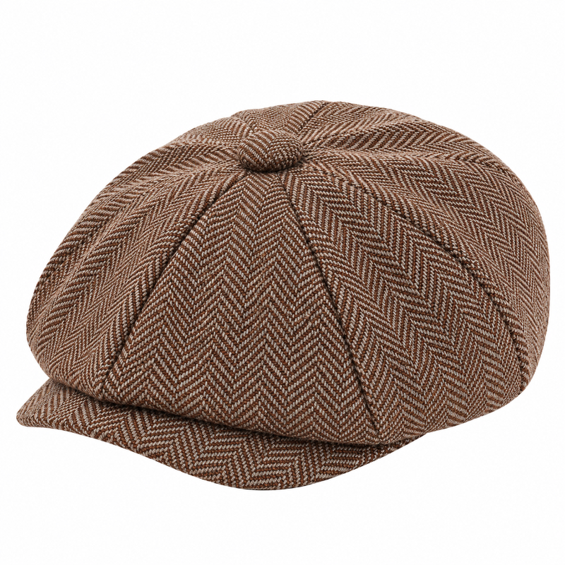Petit béret enfant marron à motif chevrons vu de trois quarts