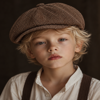 Petit béret enfant marron à motif chevrons vu de face 